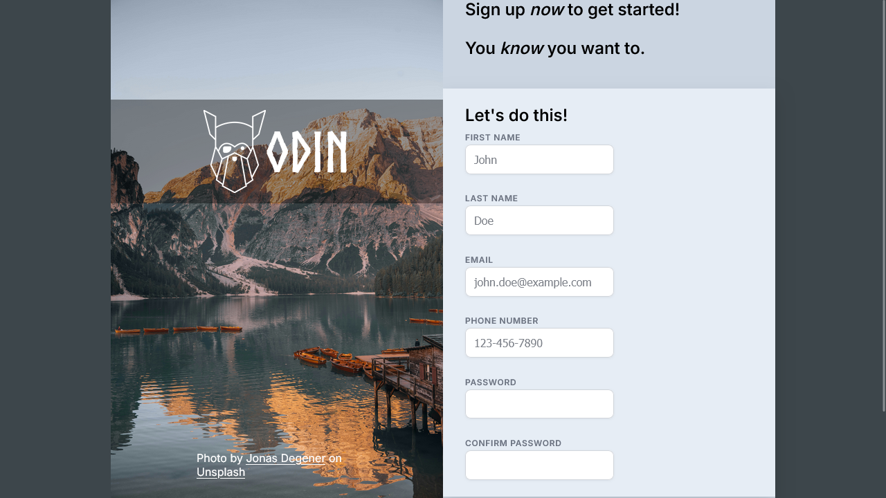 Sign up form preview